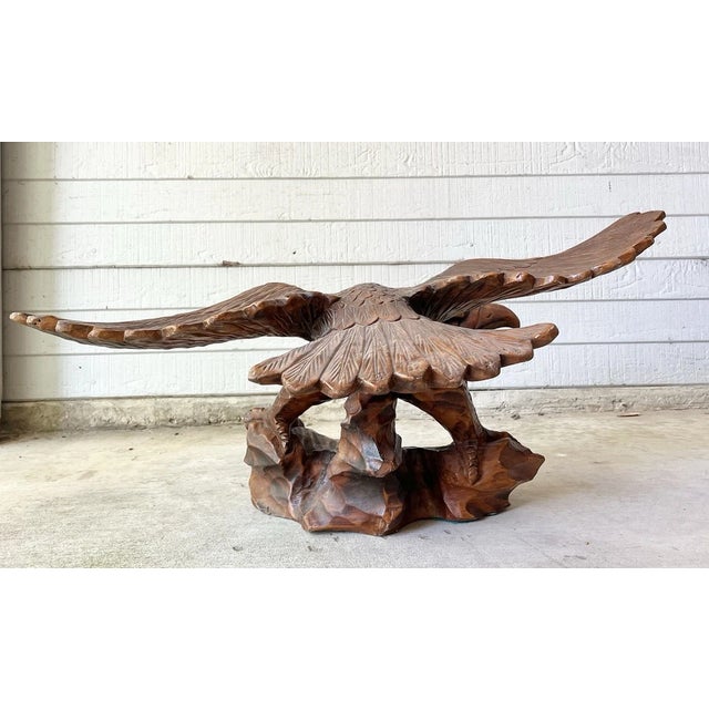 Brown 1979s Vintage Wooden Carved Americana Federal Eagle Large Figurine Statue For Sale - Image 8 of 11