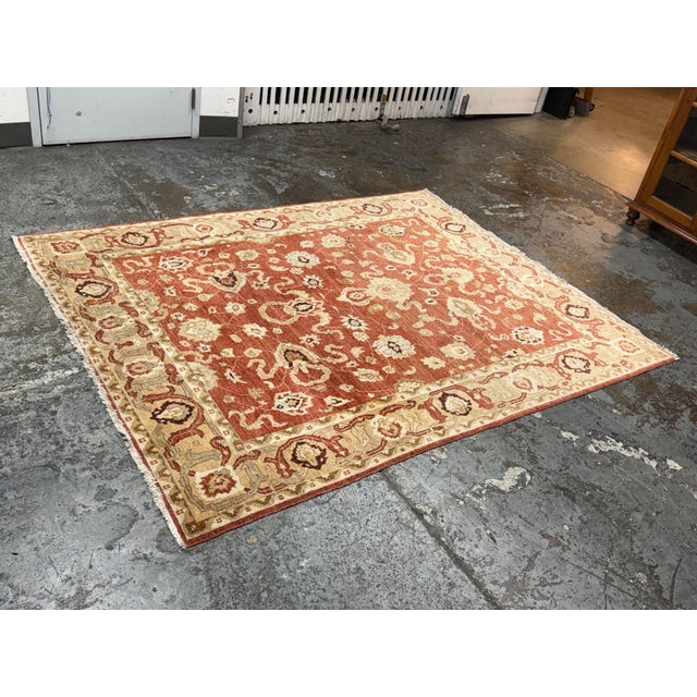 Design Plus Gallery presents a 6ft 5in × 8ft 2in Vintage Persian Style Oushak Wool Area Rug. This wool area rug has a rust...