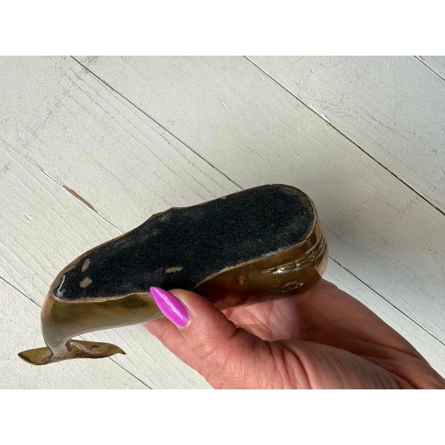 1970s Vintage Solid Brass Nautical Whale Paperweight Sculpture For Sale - Image 5 of 11