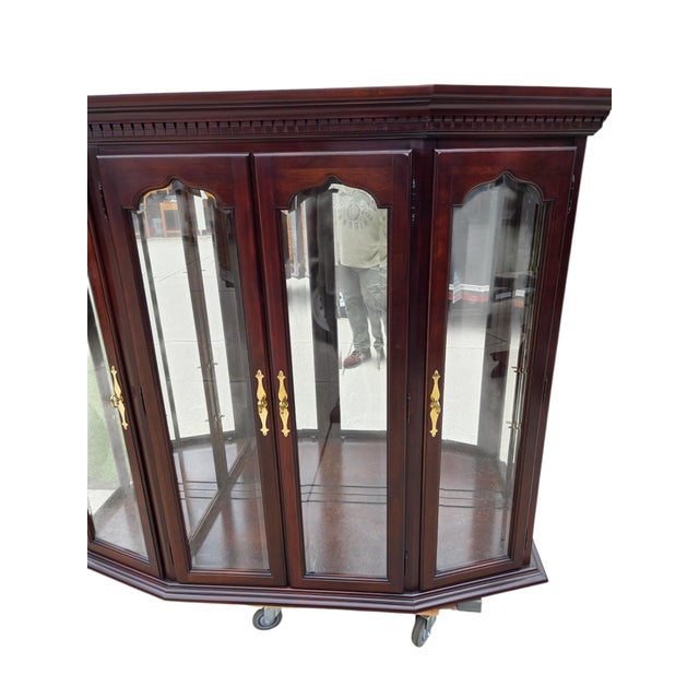Wood 1990s Thomasville Collectors Cherry China Cabinet Breakfront Hutch Curio Chippendale For Sale - Image 7 of 13