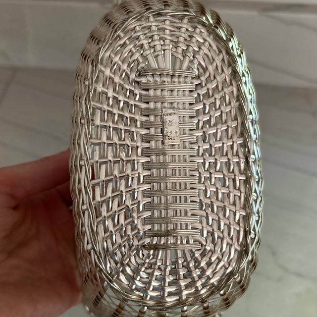 Metal Vintage French Silver Plated Basket Wine Holder For Sale - Image 7 of 8