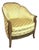 Early 20th C. French-Style Tub Chair W/ Hand-Carved Walnut Crest Rail, Yellow Damask For Sale