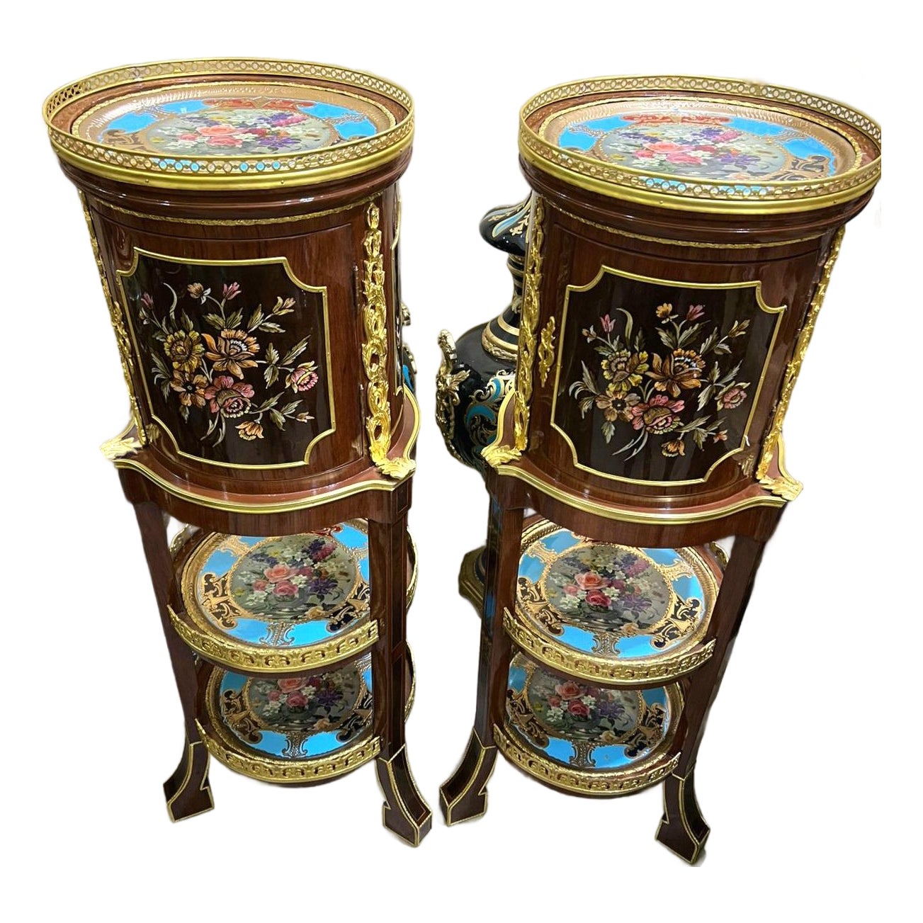 Ornate French Louis XVI Style Side Table Set of 2 – Hand-Painted Floral ...