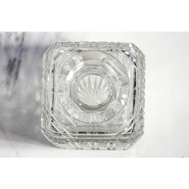 Dazzling Large Heavy Antique Cut Crystal Decanter Faceted Sphere Stopper Starburst Barware Luxury Home Decor For Sale - Image 9 of 14