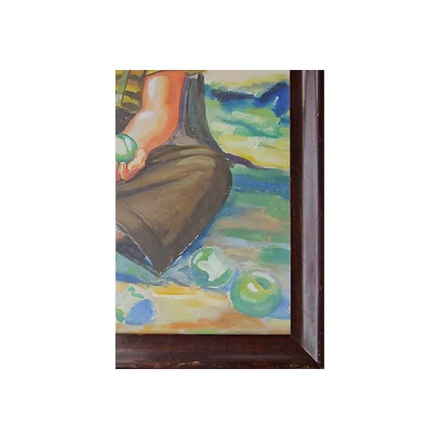 1940s C.1940s Boy Eating Green Apples Watercolor For Sale - Image 5 of 9