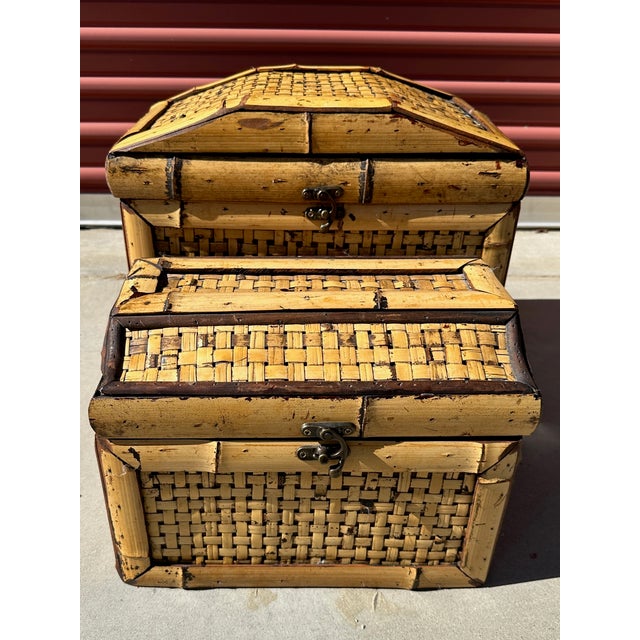 Pair of Bamboo Storage Boxes For Sale - Image 4 of 9