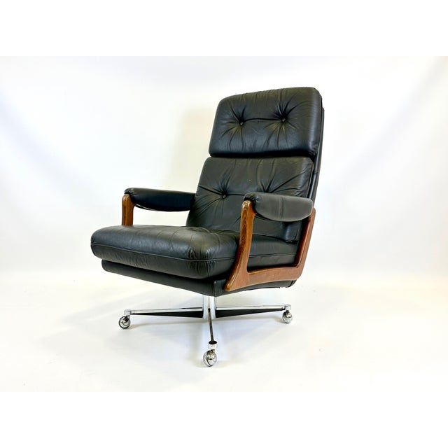 Mid-Century Swivel Black Leather Armchair, 1970s For Sale - Image 15 of 15