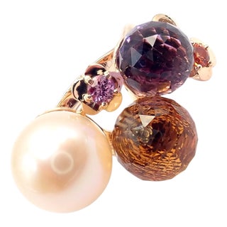 Chanel Mademoiselle Rose Gold Diamond Amethyst Citrine Ring, Size 5.75 For Sale