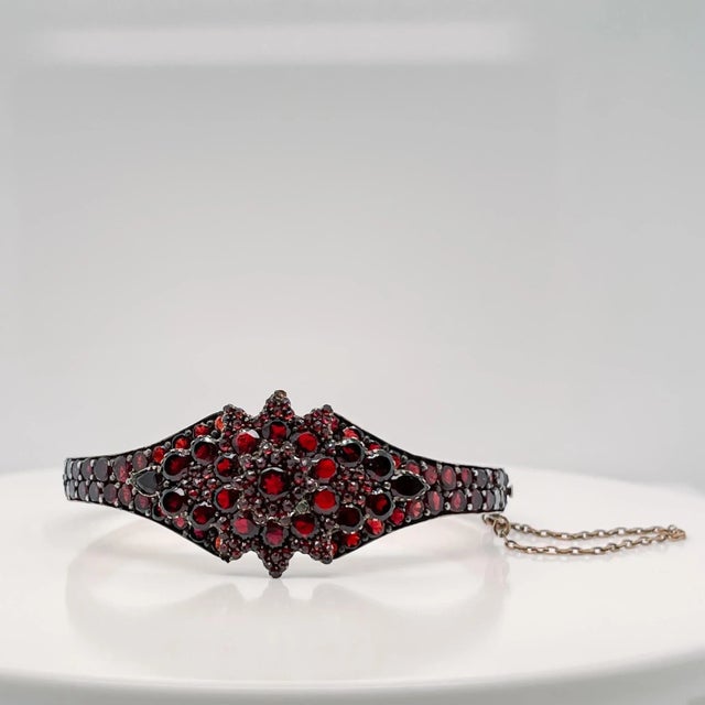 Vintage Antique Bohemian Gold Filled Garnet Bangle Bracelet For Sale In Philadelphia - Image 6 of 12