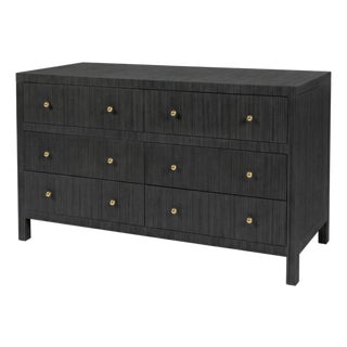 Nora 60 in. W Raffia 6 Drawer Dresser, Charcoal Raffia For Sale