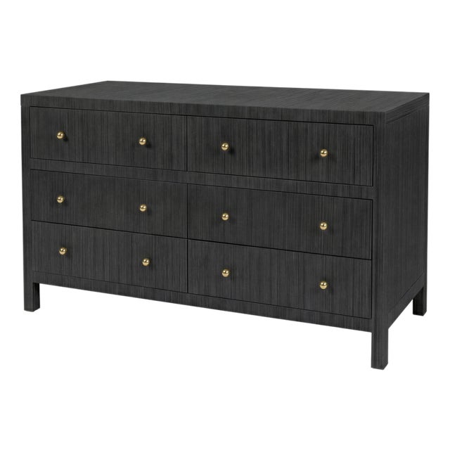 Nora 60 in. W Raffia 6 Drawer Dresser, Charcoal Raffia For Sale
