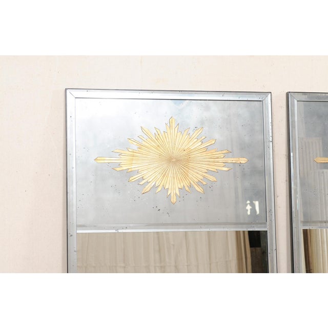 Early 21st Century Pair of Silver & Gold Églomisé Sunburst Mirrors For Sale - Image 5 of 14