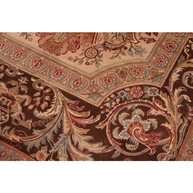 Shabby Chic Art Nouveau 1990's Pak-Persian Brown/Taupe Wool Rug - 5'11'' X 9'6'' For Sale - Image 3 of 9
