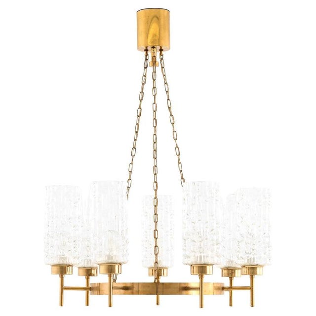 Chandelier in Brass and Glass by Carl Fagerlund, 1950s For Sale - Image 12 of 12