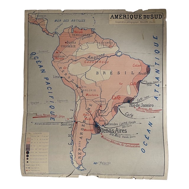 Vintage 1950s Double-Sided School Map South America / North America, 1950s, Cardboard For Sale