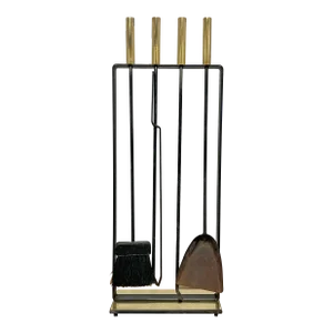 C. 1960s Set of Modernist Pilgrim Mfg. Brass and Wrought Iron Fireplace Tools
