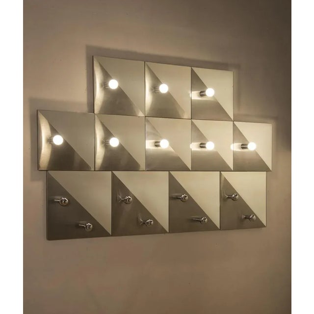 Coat Rack with Lights on Adjustable Steel Squared Bases, 1970s For Sale - Image 3 of 12