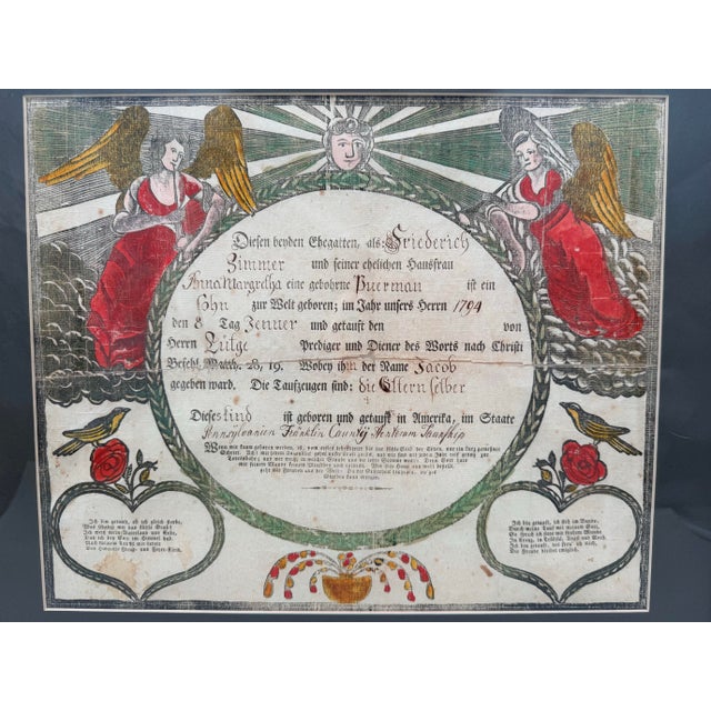18th-Century Hand-Colored Fraktur Birth & Baptismal Certificate, Pennsylvania German, Dated 1794 For Sale - Image 4 of 10