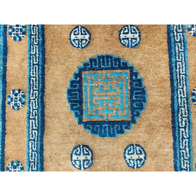 Chinese Marvelous Camel and Blue Cerulean Border Color With Geometric Design Antique Chinese Baotou Rug For Sale - Image 3 of 6
