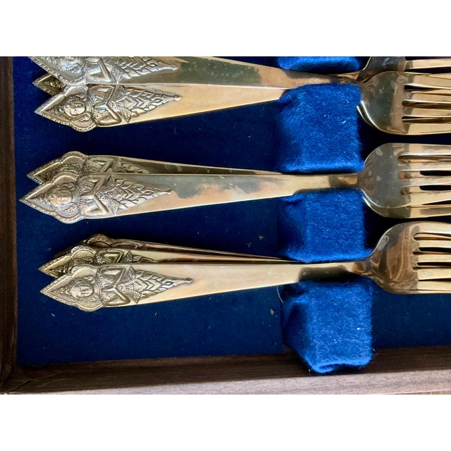 1960s Gold Color Flatware (33+ Place Settings) in the 1960s Buddha Design From Siam Bronze Factory For Sale - Image 5 of 16