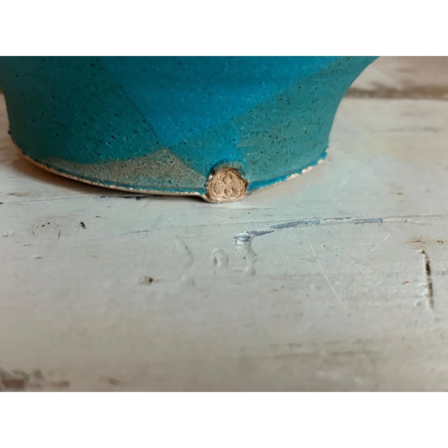 1960s Turquoise Matte Stoneware Vase 9.25”, Signed For Sale In Baltimore - Image 6 of 7