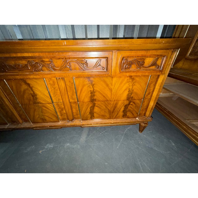 Mid-Century Modern J.L. Metz French Walnut Art Deco / Noveau Revival Longboy Dresser 1967 For Sale - Image 3 of 8