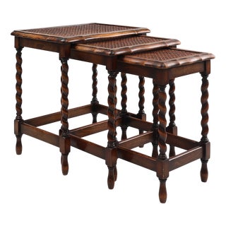20th Century Oak and Rattan Nesting Tables, Set of 3 For Sale