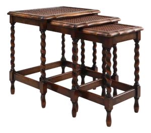 20th Century Oak and Rattan Nesting Tables, Set of 3