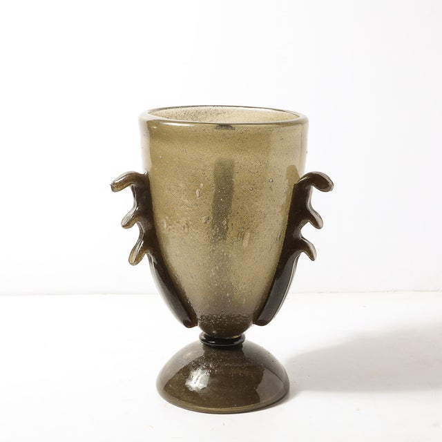 Pair of Mid-Century Sculptural Hand-Blown Smoke Murano Bullicante Glass Uplights For Sale - Image 10 of 17