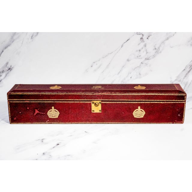 English Rare King George v Antique Leather Despatch Document Box Royal Memorabilia For Sale - Image 3 of 11