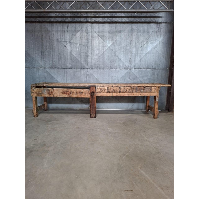 Long Industrial Wooden Workbench For Sale - Image 9 of 9
