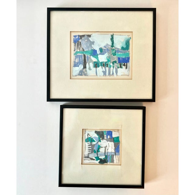 Modern Late 20th Century Gouache & Acrylic Modern Abstract Framed Paintings - Set of 2 For Sale - Image 3 of 9