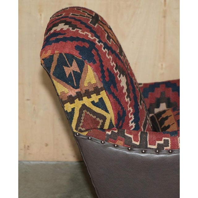 Kilim and Dark Brown Leather Howard Lounge Chair from George Smith of Chelsea For Sale - Image 11 of 16