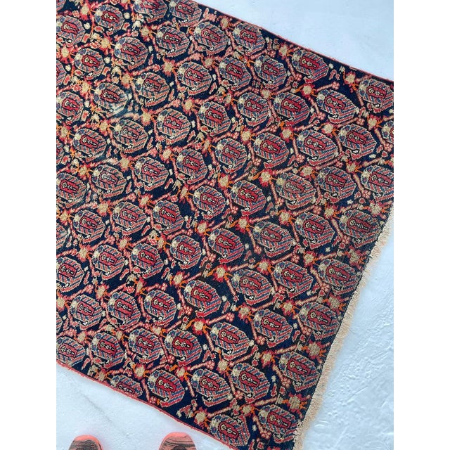 Antique Fragment Rug Zoroastrian Flame Pattern Rug 3.4 x 5.7 For Sale - Image 10 of 12