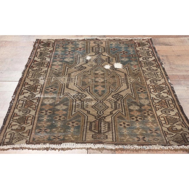 Brown Early 20th Century Antique Worn Persian Hamadan Rug, 02'06 X 03'06 For Sale - Image 8 of 10