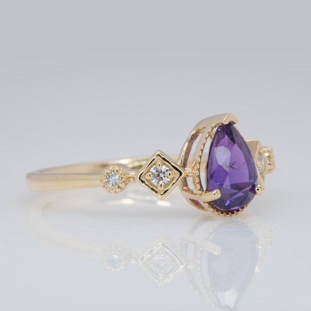 2020s 1.1Ct Purple Sapphire Ring With Earth Mined Diamonds: Solid 14k Gold, Size 6.75 For Sale - Image 5 of 8