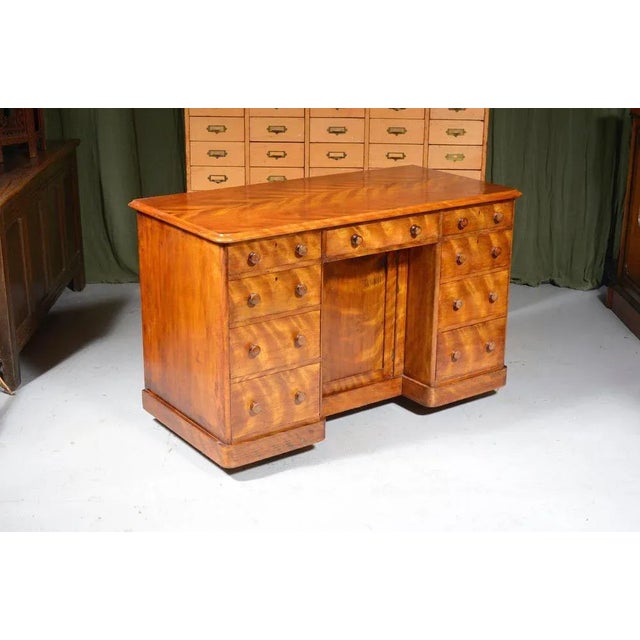 Victorian Satin Birch Kneehole Desk by Constantine & Co, Leeds, 1850s For Sale - Image 12 of 12