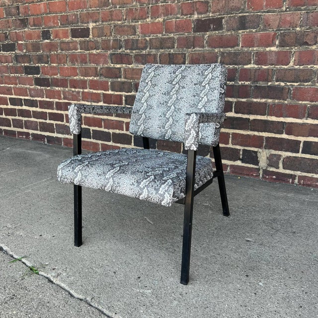 Mid-Century Modern Faux Snake Skin and Metal Armchair by All-Steel Reupholstered Restored For Sale - Image 3 of 13