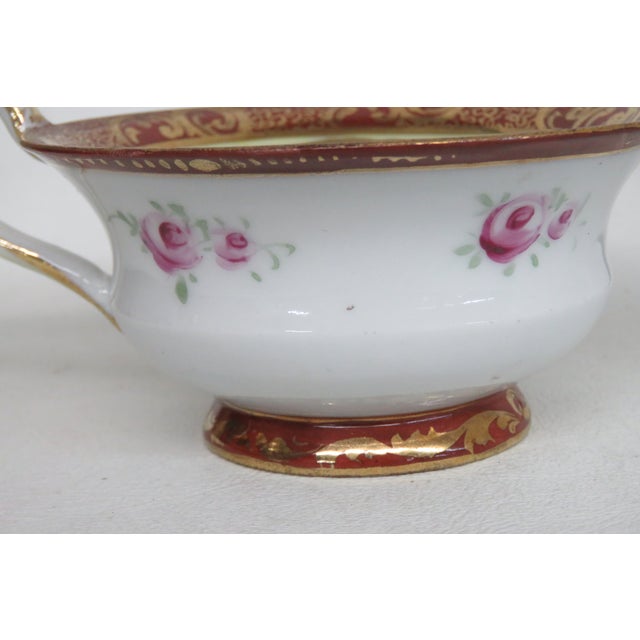 Mogi Momonoi Gold Burgundy Bone China Flower Tea Cup & Saucer Set 4653b For Sale - Image 14 of 18