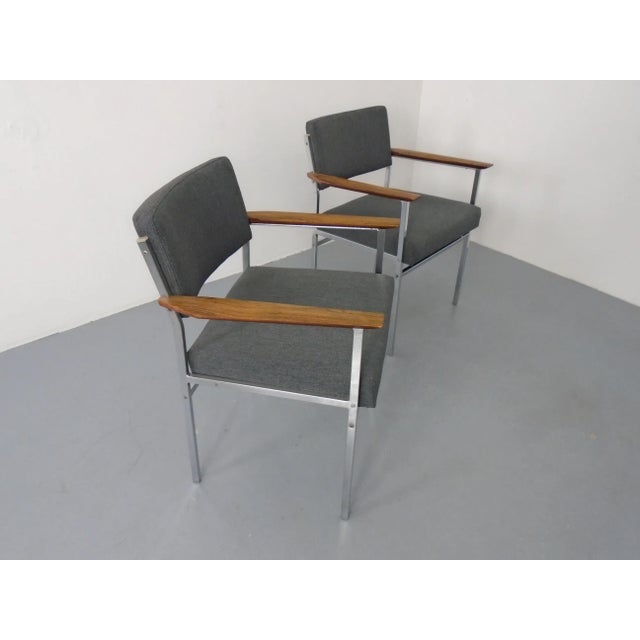 Vintage Square Tubular Tulipwood and Steel Armchairs, Germany, 1960s, Set of 2 For Sale - Image 4 of 15