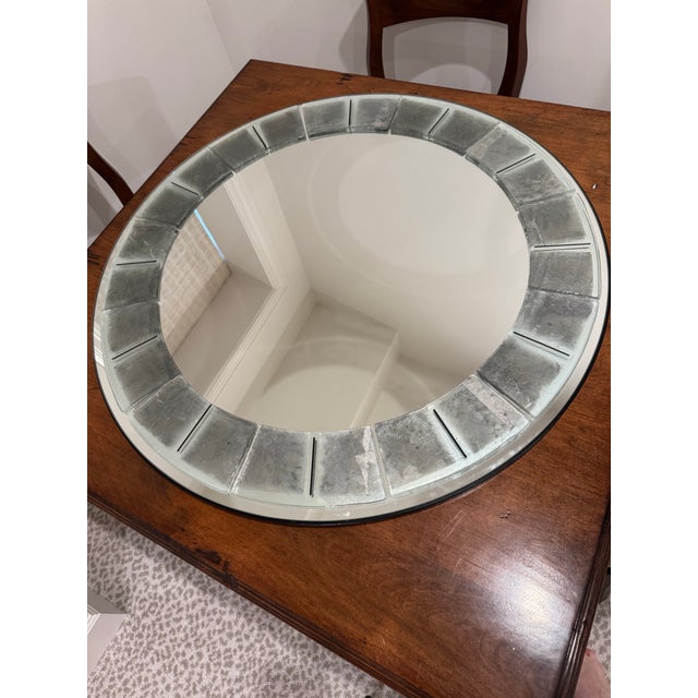 Mid-Century Modern Rare David Marshall 30” Antiqued-Mirror Tile Round Wall Mirror – Signed, Excellent Condition For Sale - Image 3 of 8