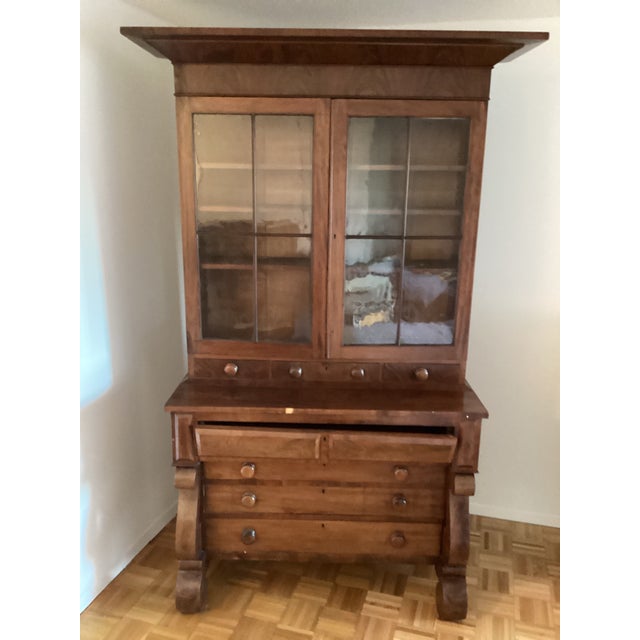 Wood Antique Glass Door Hutch-Desk and Drawers For Sale - Image 7 of 11