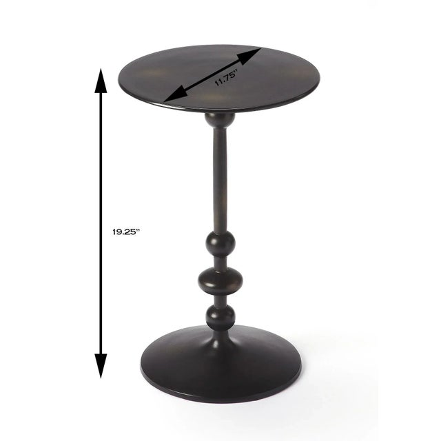 Transitional Zora Distressed Iron Pedestal Accent Table, Black For Sale - Image 3 of 6