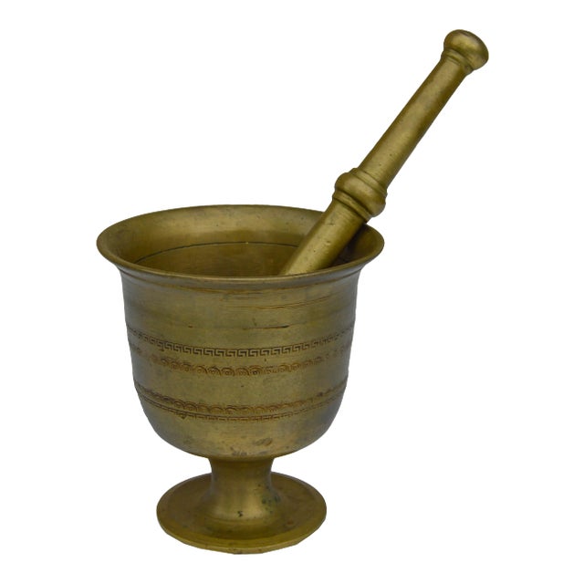Antique Engraved Mortar & Pestle For Sale