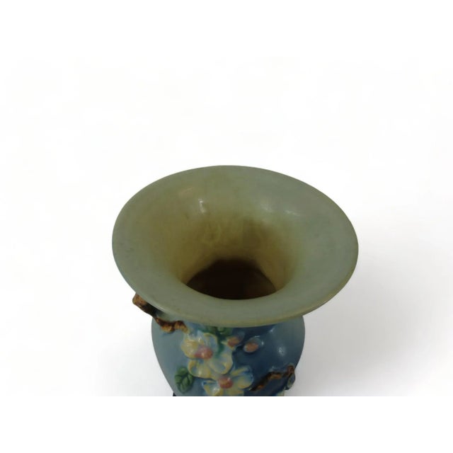 Early 20th Century Early 20th Century Blue Roseville Pottery Apple Blossom Vase For Sale - Image 5 of 11