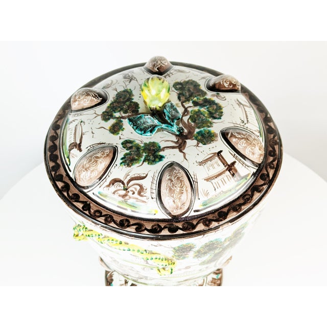 Forest Green Large Italian Levantino-Style Potiche from La Fenice, Albisola, Italy For Sale - Image 8 of 15