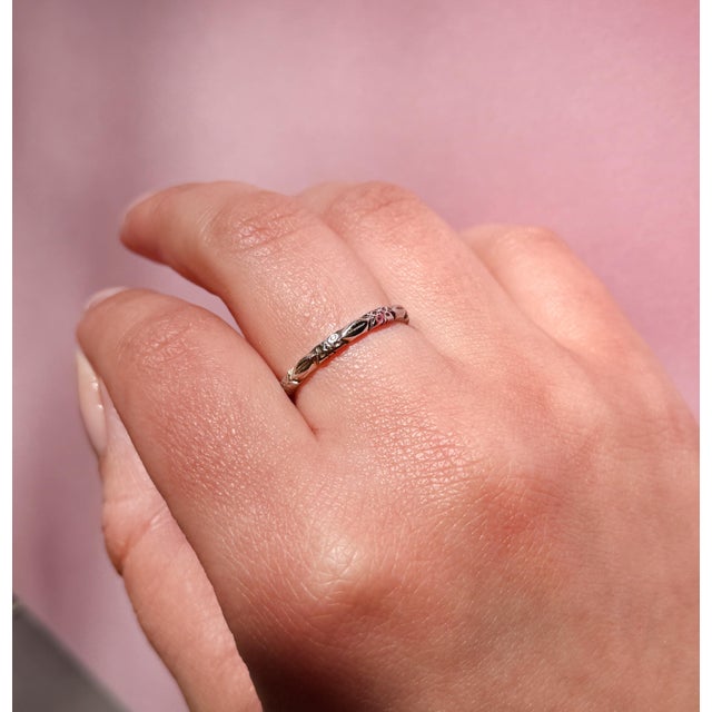 1930s Art Deco White Gold Orange Blossom Band, Stacking Ring, Size 6.75 For Sale - Image 9 of 10