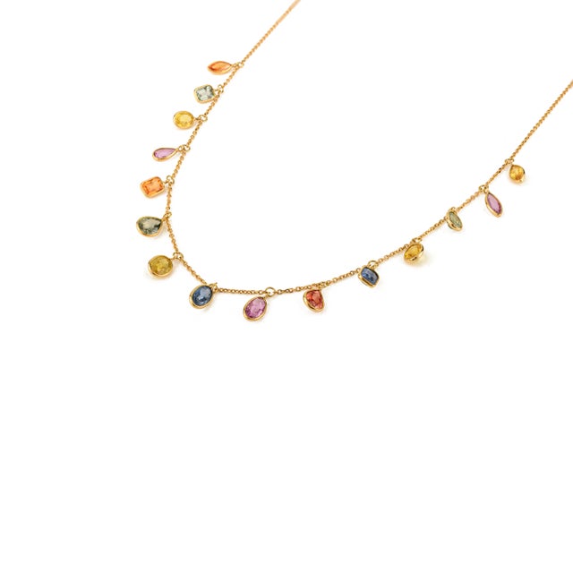 Not Yet Made - Made To Order 4.45 Ct Natural Multi Color Sapphire Fringe Necklace 18k Yellow Gold by VRJewels For Sale - Image 5 of 13