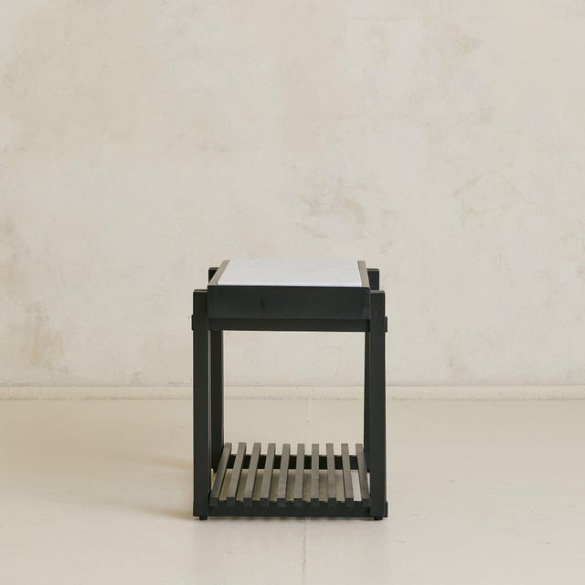 Late 20th Century French Black Wood Side Table with White Marble, 1970s - 2 Available For Sale - Image 5 of 10