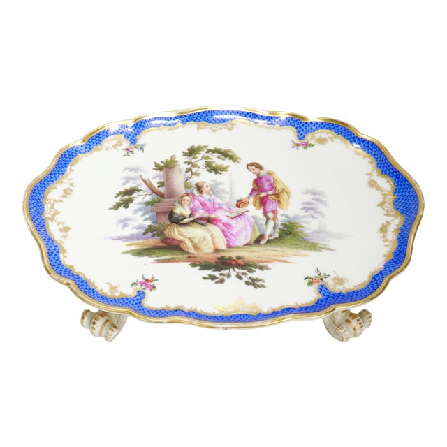 Antique Helena Wolfsohn Dresden Porcelain Painted & Gilt Footed Tazza or Compote For Sale